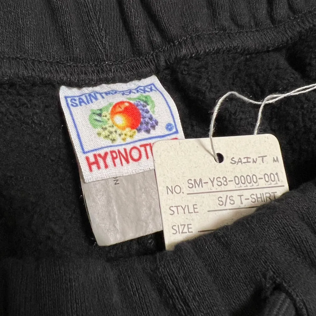 SAINT Mxxxxxx SWT PNT/IT'S SAINT/BLK flocked sweatpants black S-X ⚠️Attention: important points: this is flocking printing, not glue or crack paste. Don't buy what you see in the picture. Electrostatic flocking printing technology. Correct accessories. Fruit main mark/little angel anti-counterfeiting mark.